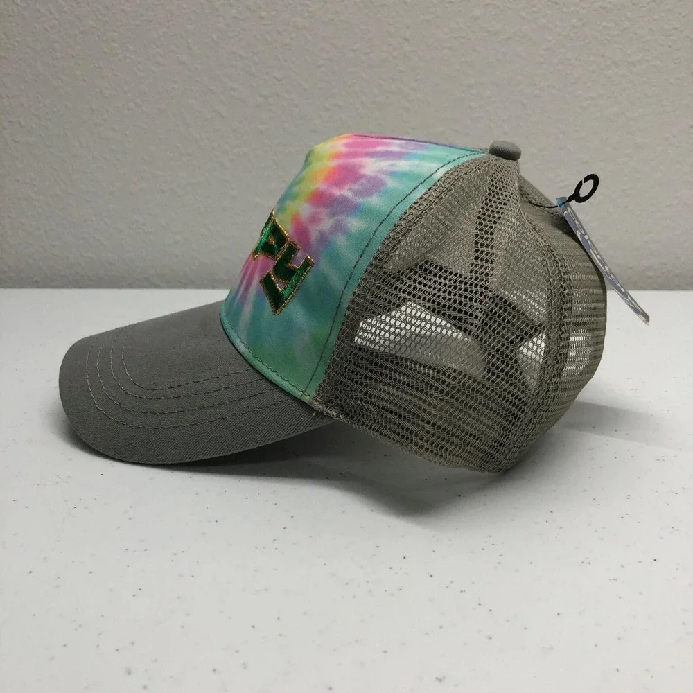 Colortone Crippy Hat Cap Snap Back Mens One Size Tie Dye Rainbow Mesh Trucker